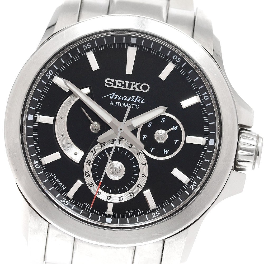 Seiko Brightz Ananta automatic day date stainless steel men's wristwatch: Seiko Brightz Ananta automatic day date stainless steel men's wristwatch This Seiko Brightz Ananta men's wristwatch, model SAEC011/6R21-00E0, features a stainless steel case and bracelet with a black 