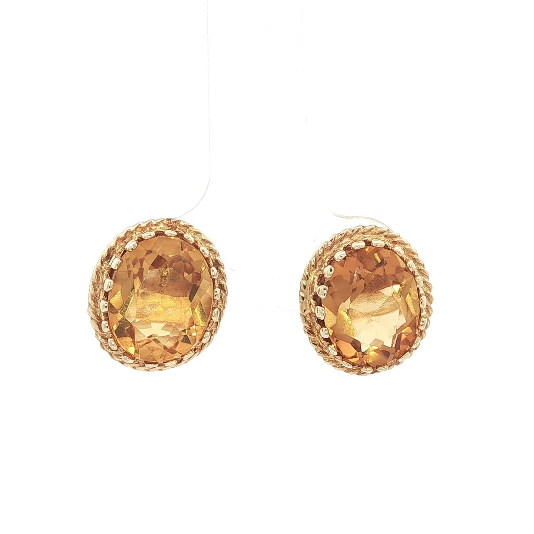 Vintage 14k Yellow Gold Oval Citrine Twisted Wire Frame Stud Earrings (1 of 10)