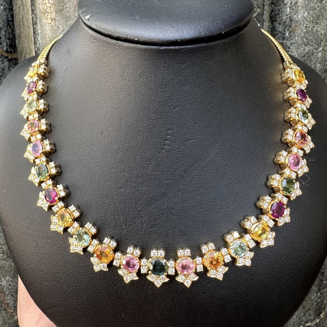 Adjustable 18k Gold Necklace With GIA Certified Sapphires Tourmaline Garnet and Diamonds (1 of 17)