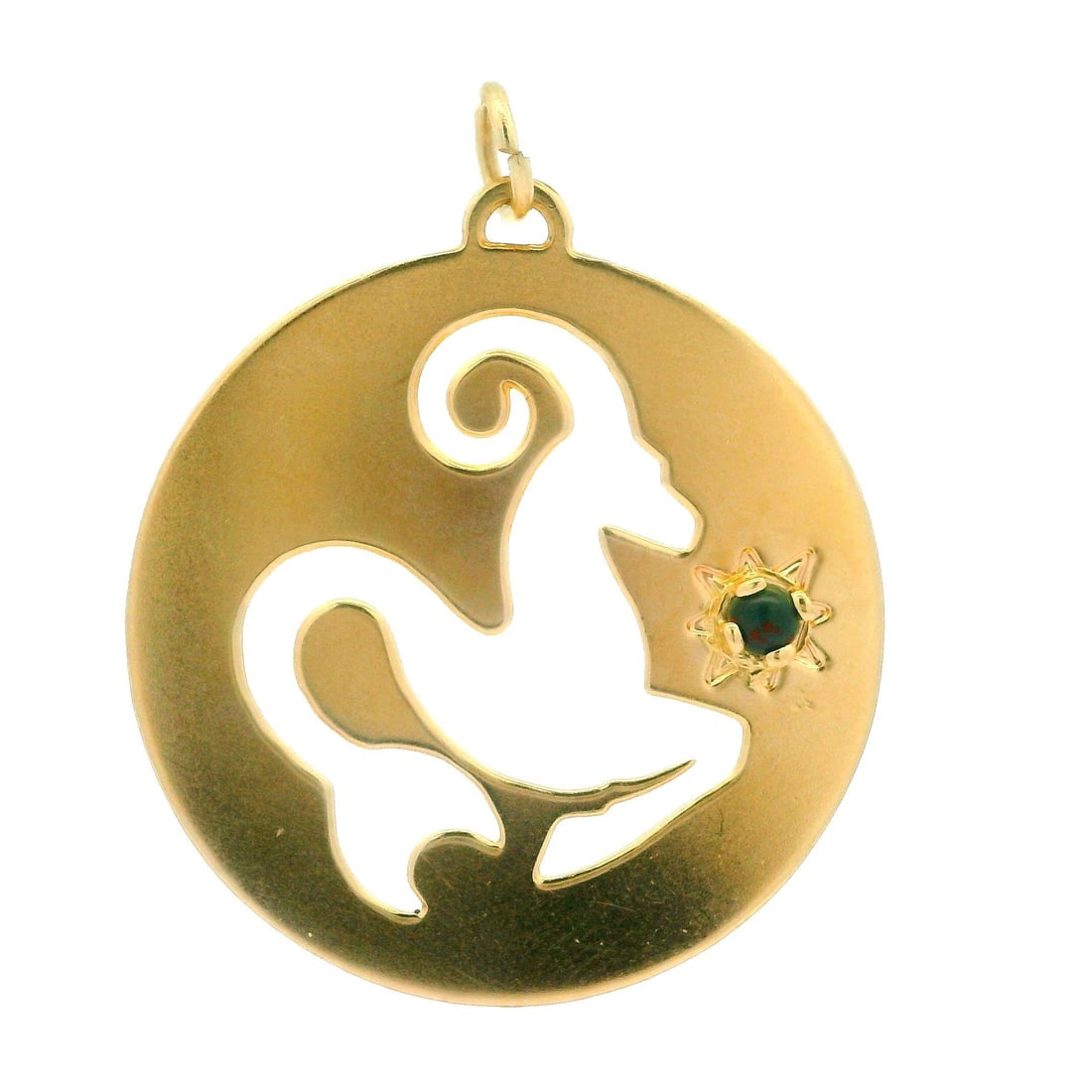 Zodiac 14k Yellow Gold Aries Bloodstone Cut Out Charm Pendant: Zodiac 14k Yellow Gold Aries Bloodstone Cut Out Charm Pendant This stunning Zodiac charm pendant features a natural genuine bloodstone set in solid 14k yellow gold. The medallion showcases a round cab