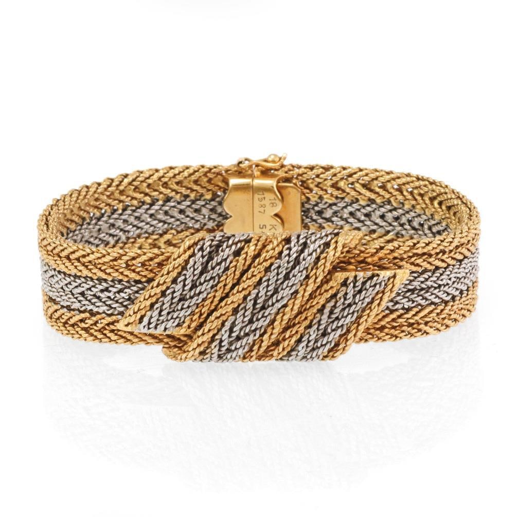 Vintage Spitzer & Furman 18k Gold Fancy Weave Bracelet S&F Signed: Vintage Spitzer & Furman 18k Gold Fancy Weave Bracelet S&F Signed This exquisite vintage bracelet by Spitzer & Furman is a stunning example of fine jewelry craftsmanship, featuring a unique fancy weav