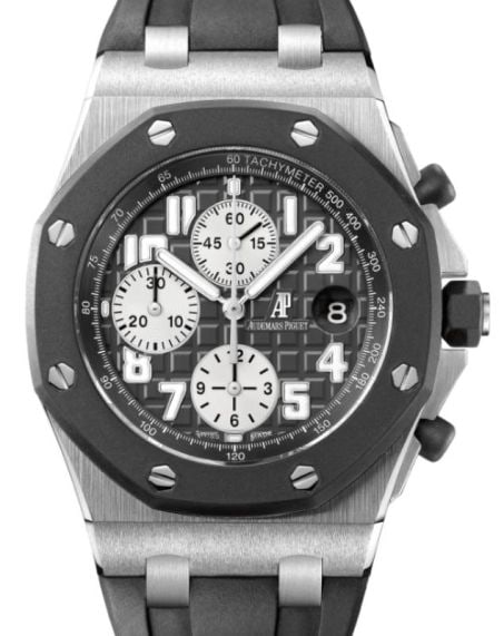 Royal Oak Offshore Mens Black Dial Rubber Strap Watch Ref 25940SK.OO.D002CA.03: Royal Oak Offshore Mens Black Dial Rubber Strap Watch Ref 25940SK.OO.D002CA.03 This Audemars Piguet Royal Oak Offshore features a black dial and is fitted with a durable rubber strap. The watch has a 