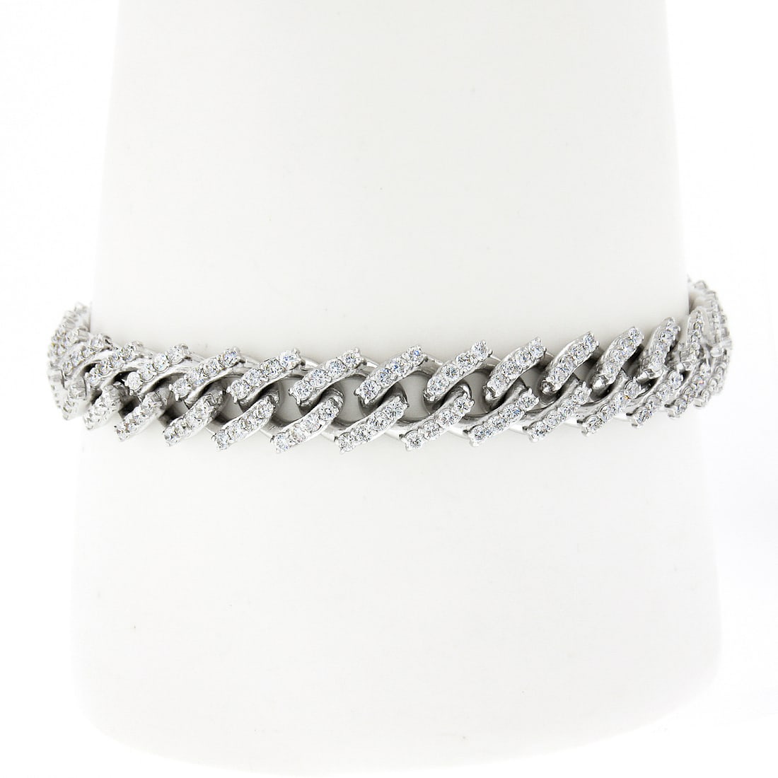14K White Gold 5ct Round Diamond Cuban Curb Link Bracelet 9mm Wide (1 of 7)