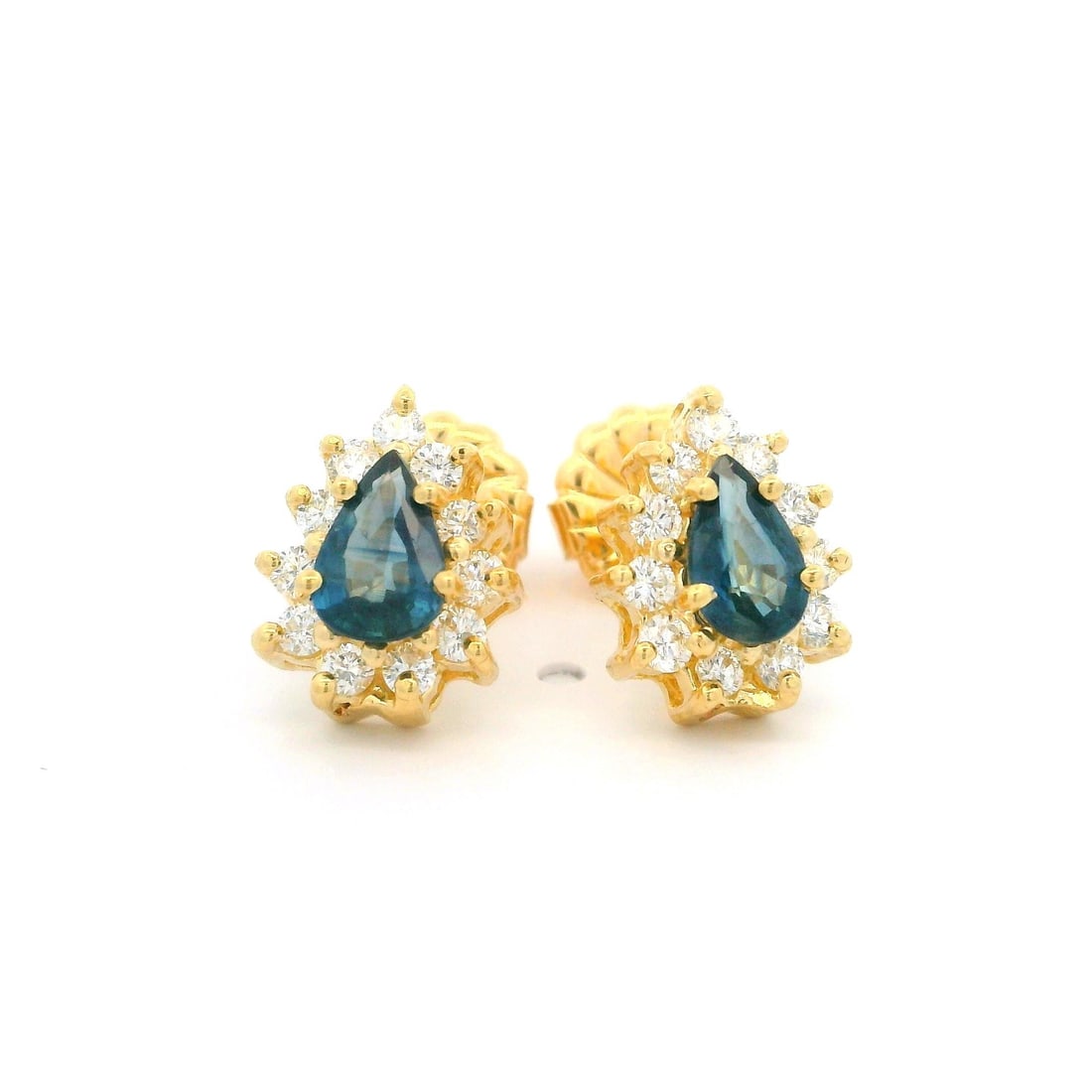 14k Yellow Gold Pear Sapphire Diamond Halo Stud Earrings (1 of 11)