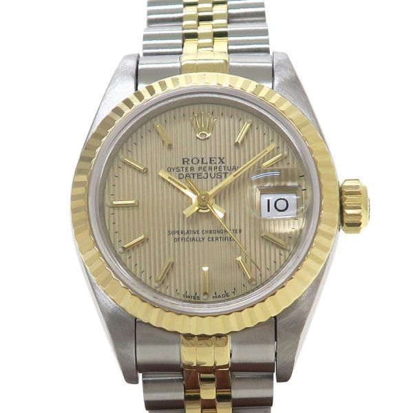 Rolex 69173 Datejust Tapestry Dial 26mm Ladies Automatic Watch: Rolex 69173 Datejust Tapestry Dial 26mm Ladies Automatic Watch This pre-owned Rolex Datejust 26mm women's wristwatch features the distinctive tapestry dial, combining stainless steel and yellow gold f