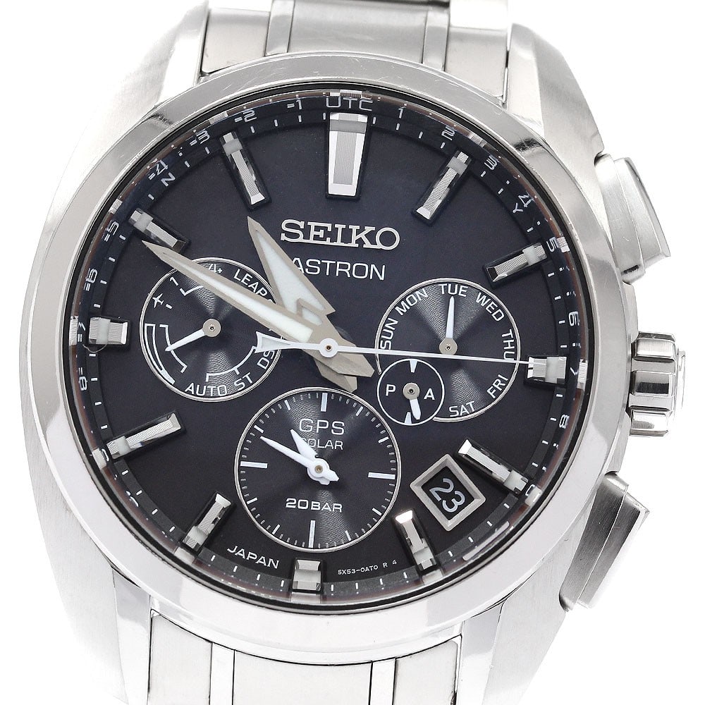 Seiko Astron solar radio controlled titanium wristwatch day-date black dial: Seiko Astron solar radio controlled titanium wristwatch day-date black dial This Seiko SBXC067/5X53-0AV0 Astron men's wristwatch features a titanium case and band with a black dial. Powered by a solar