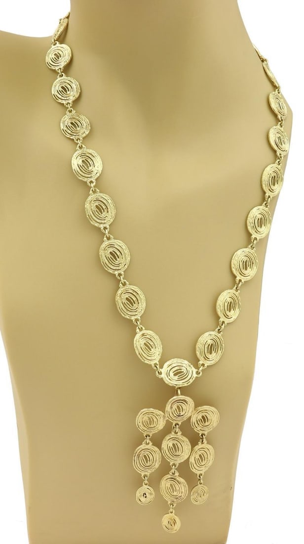 14k Yellow Gold Convertible Necklace Brooch Dangle Pendant 22.5": 14k Yellow Gold Convertible Necklace Brooch Dangle Pendant 22.5" This elegant 14k yellow gold necklace features a unique convertible design that allows it to be worn as both a necklace and a brooch pe