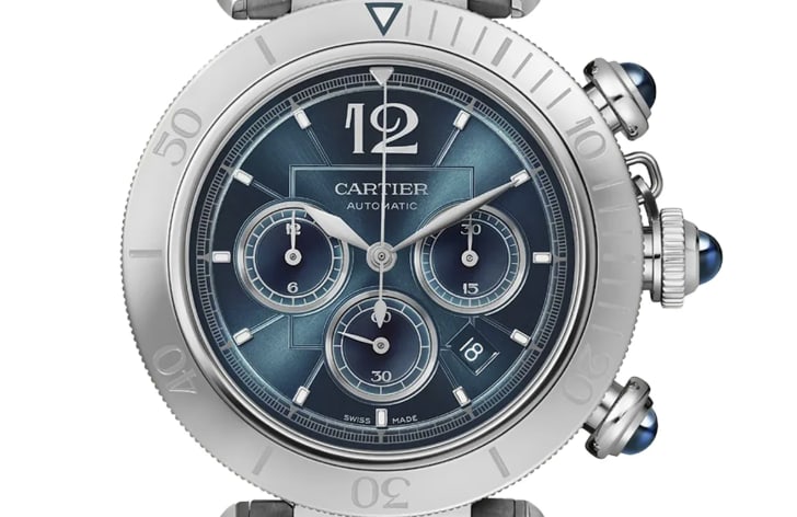 Pasha Blue Dial Cartier Watch Ref 4363 on Leather with Card: Pasha Blue Dial Cartier Watch Ref 4363 on Leather with Card This Cartier Pasha watch features a striking blue dial and comes with a leather bracelet. It is identified by reference number 4363 and is p