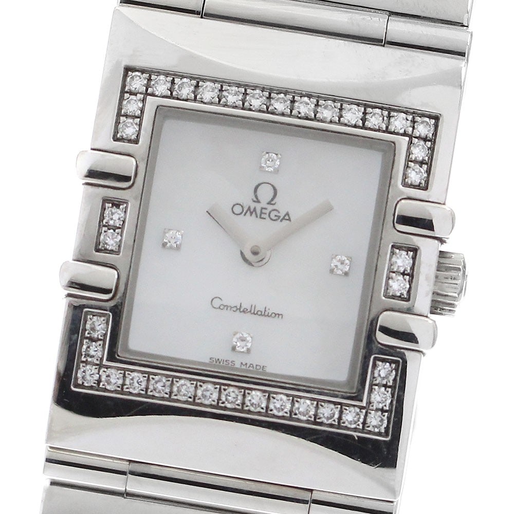 Omega Constellation Carre 1528.76 Diamond Bezel Ladies Quartz Watch: Omega Constellation Carre 1528.76 Diamond Bezel Ladies Quartz Watch This pre-owned OMEGA Constellation Carre ladies wristwatch features a stainless steel case and bracelet, accented with a diamond bez
