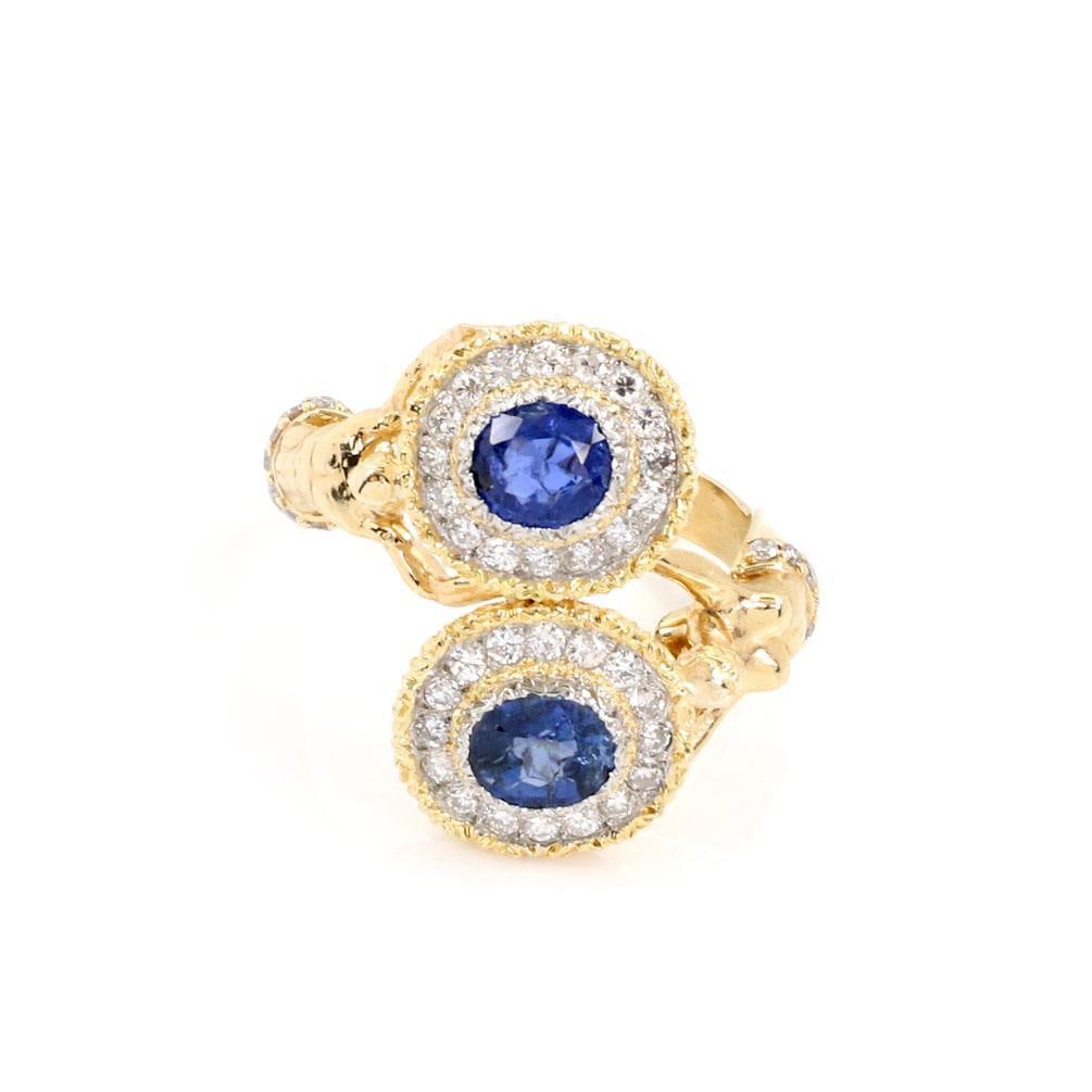 18k Two Tone Gold Mermaid Bypass Ring with 1.90ct Diamond and Sapphire (1 of 5)