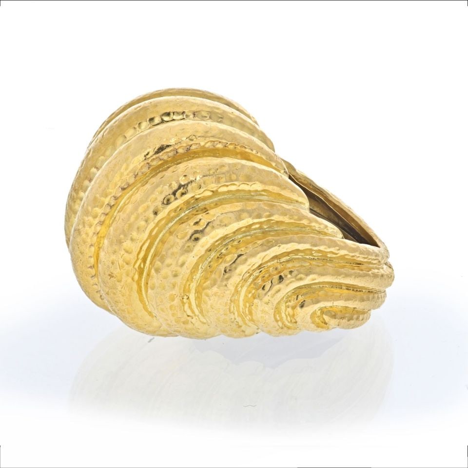 David Webb Hammered Domed Platinum 18K Yellow Gold Ring (1 of 5)