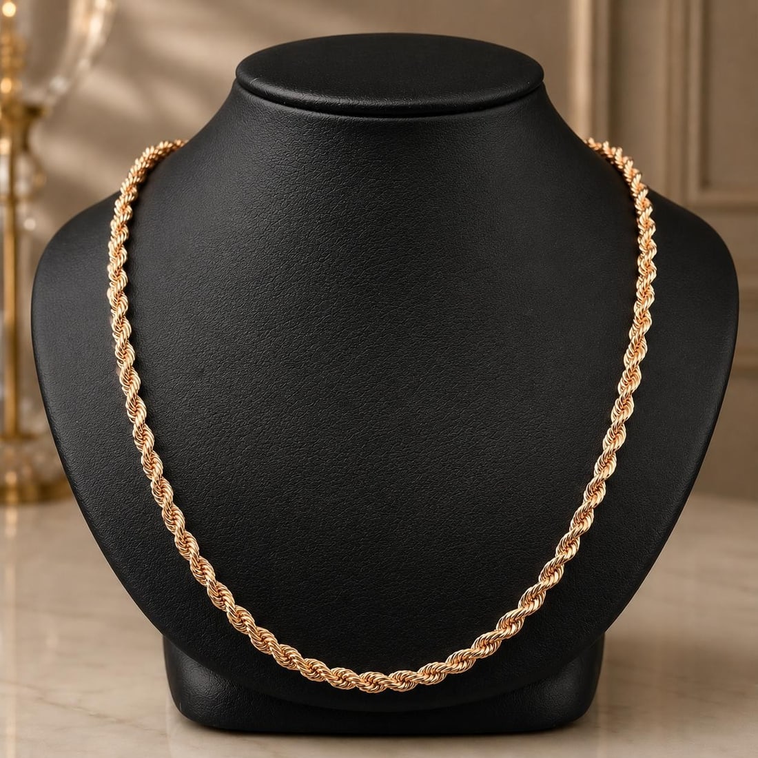 14k Rose Gold Rope Link Necklace 26 Inch Lobster Clasp (1 of 6)