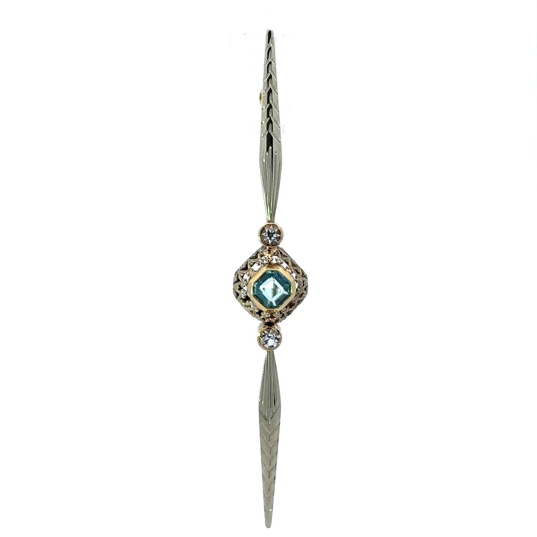 Antique Art Deco Two Tone Gold Hand Engraved Bar Pin 2.89in (1 of 8)