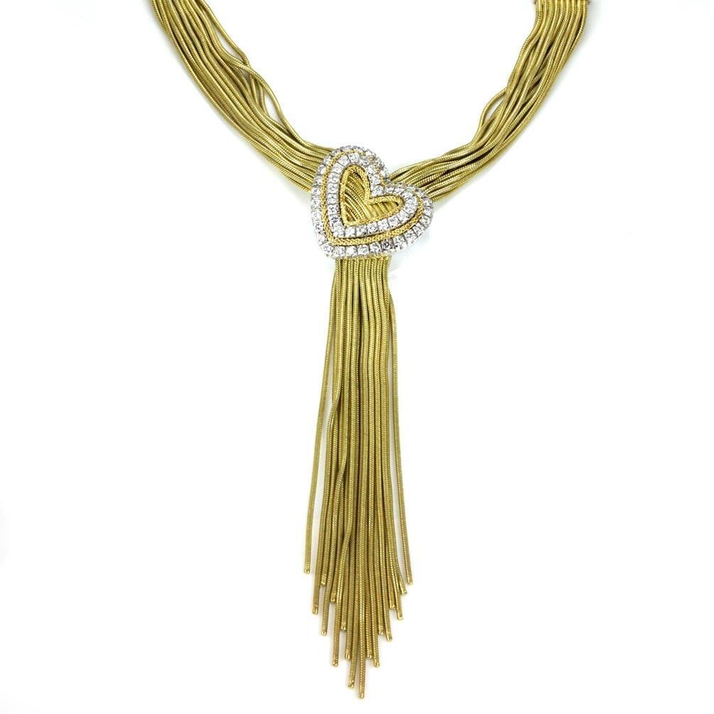 Harpo Multi Snake Necklace 3 Carat Diamond Heart Tassel 18k Gold: Harpo Multi Snake Necklace 3 Carat Diamond Heart Tassel 18k Gold This exquisite necklace from designer Harpo showcases a masterful blend of 18k yellow and white gold with a polished finish. The design