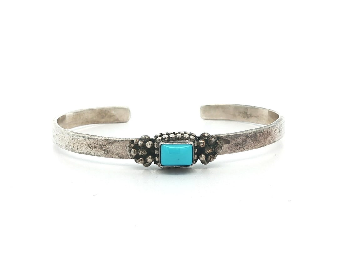 Sterling Silver Open Cuff Bangle with Turquoise Cabochon (1 of 6)