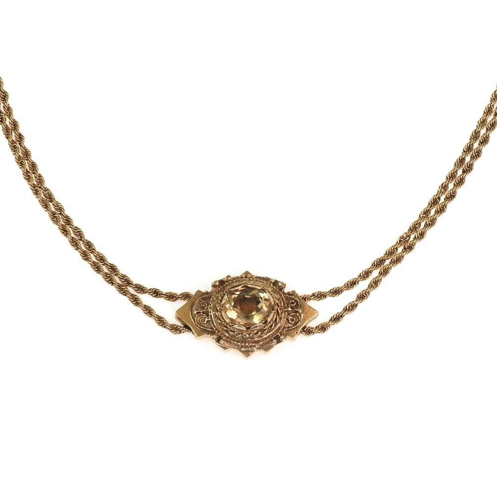 Vintage 14k Gold 8.00ct Oval Citrine Pendant Double Chain Necklace: Vintage 14k Gold 8.00ct Oval Citrine Pendant Double Chain Necklace This exquisite vintage necklace features an elegant pendant crafted from 14k yellow gold, showcasing a stunning 8.00-carat oval citri