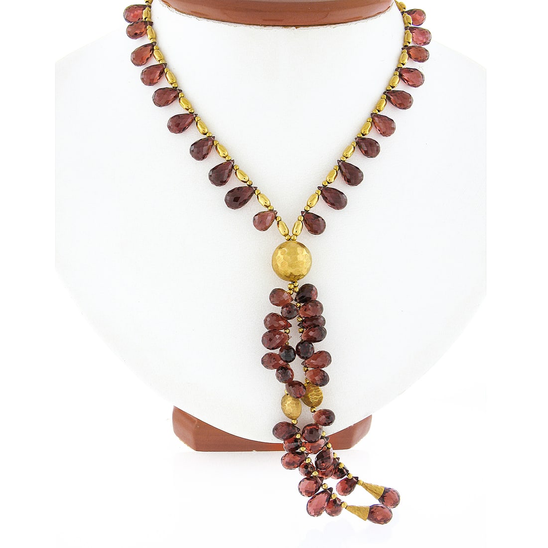 14k Yellow Gold Garnet Bead Necklace 16.5 Inch Hook Clasp (1 of 7)