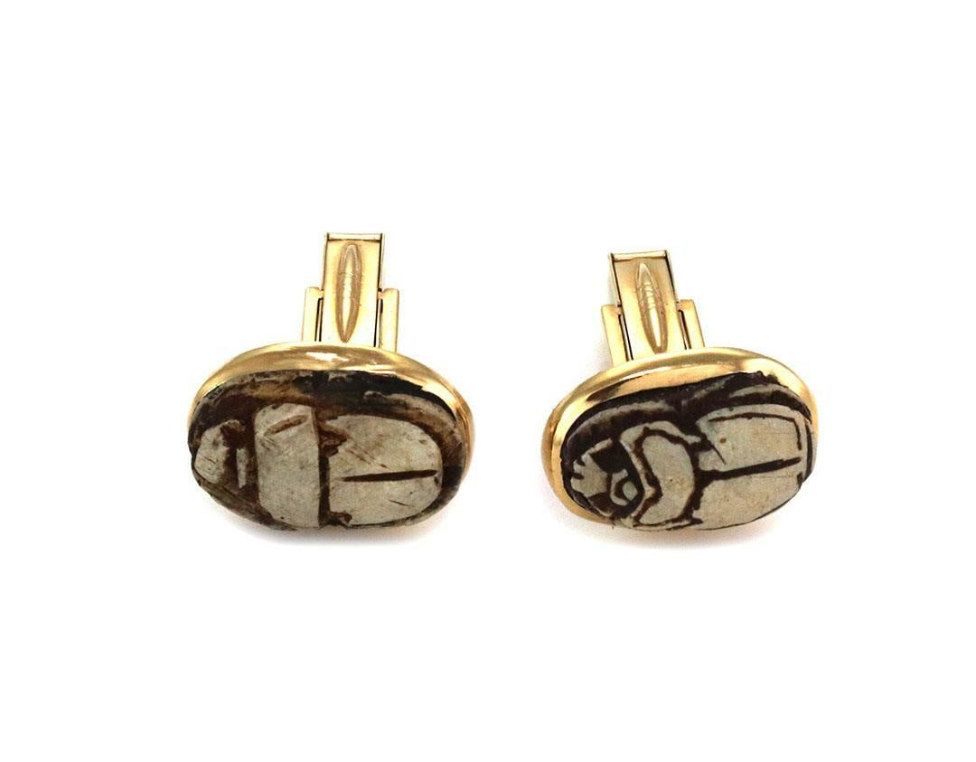 Vintage 14k Yellow Gold Scarab Beetle Cufflinks Pair (1 of 6)