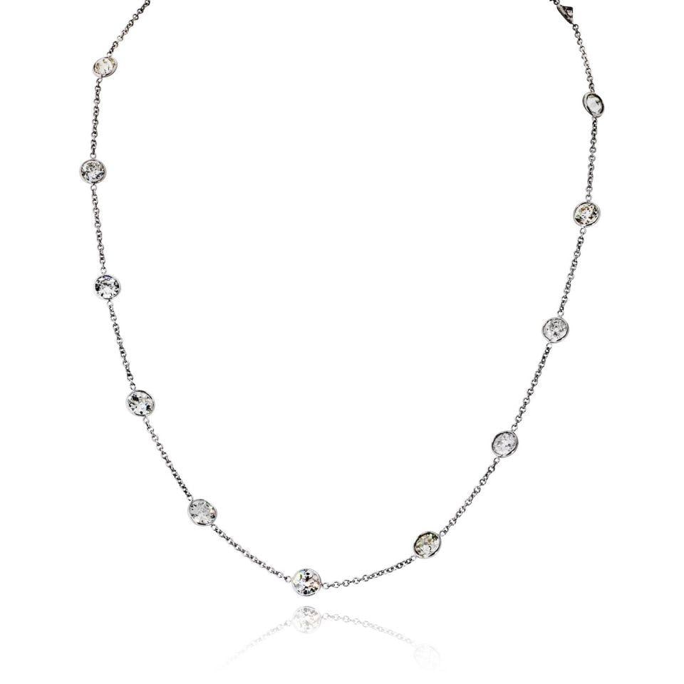 Platinum Necklace With 9.55 Carat Old European Cut Diamonds: Platinum Necklace With 9.55 Carat Old European Cut Diamonds This platinum Diamonds by the Yard necklace features 15 old European cut diamonds, each averaging approximately 0.64 carats, for a total dia