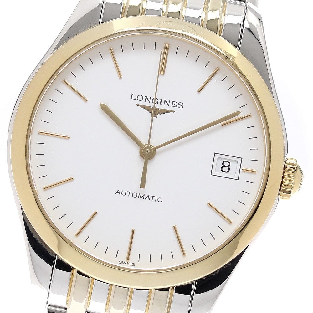Longines Classic Date Automatic Men's Wristwatch 36mm White Dial: Longines Classic Date Automatic Men's Wristwatch 36mm White Dial This Longines Classic Date men's wristwatch, model L4.898.3, features a stainless steel and gold-plated case and band with a white dial