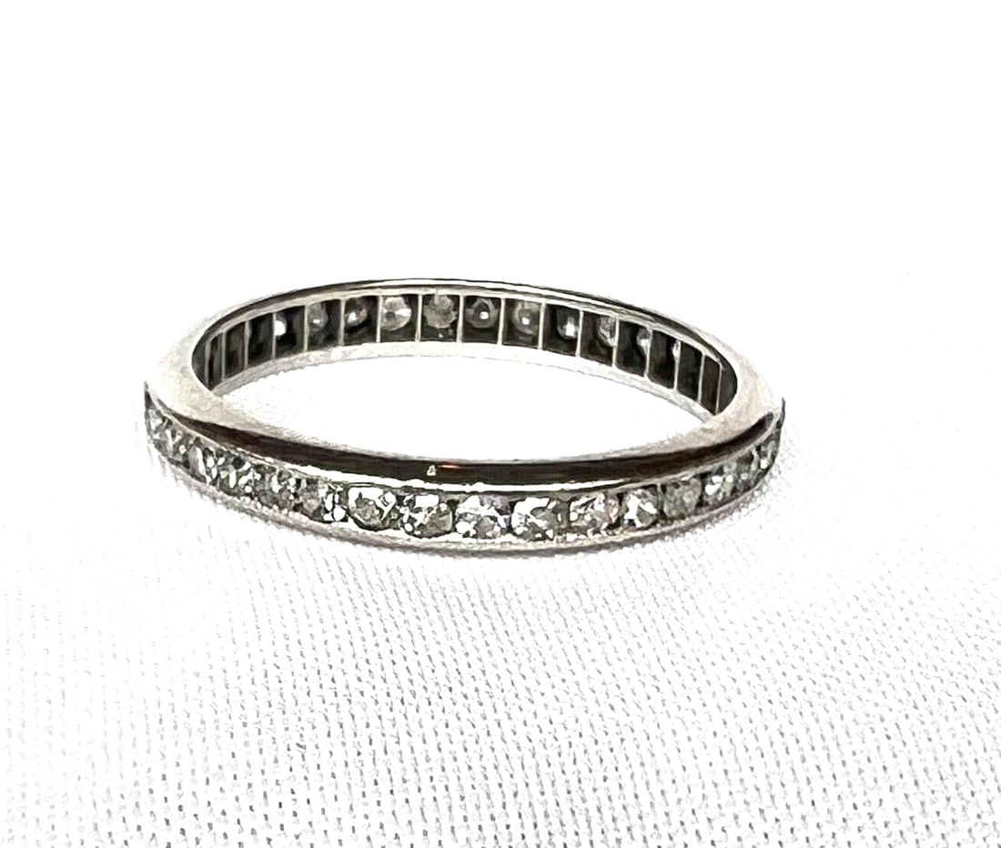 Art Deco 1930 Platinum Diamond Eternity Band Ring 6.75 Paul to Ruth: Art Deco 1930 Platinum Diamond Eternity Band Ring 6.75 Paul to Ruth This exquisite Art Deco platinum diamond eternity band ring, crafted in the 1930s, features a timeless design that showcases the ele