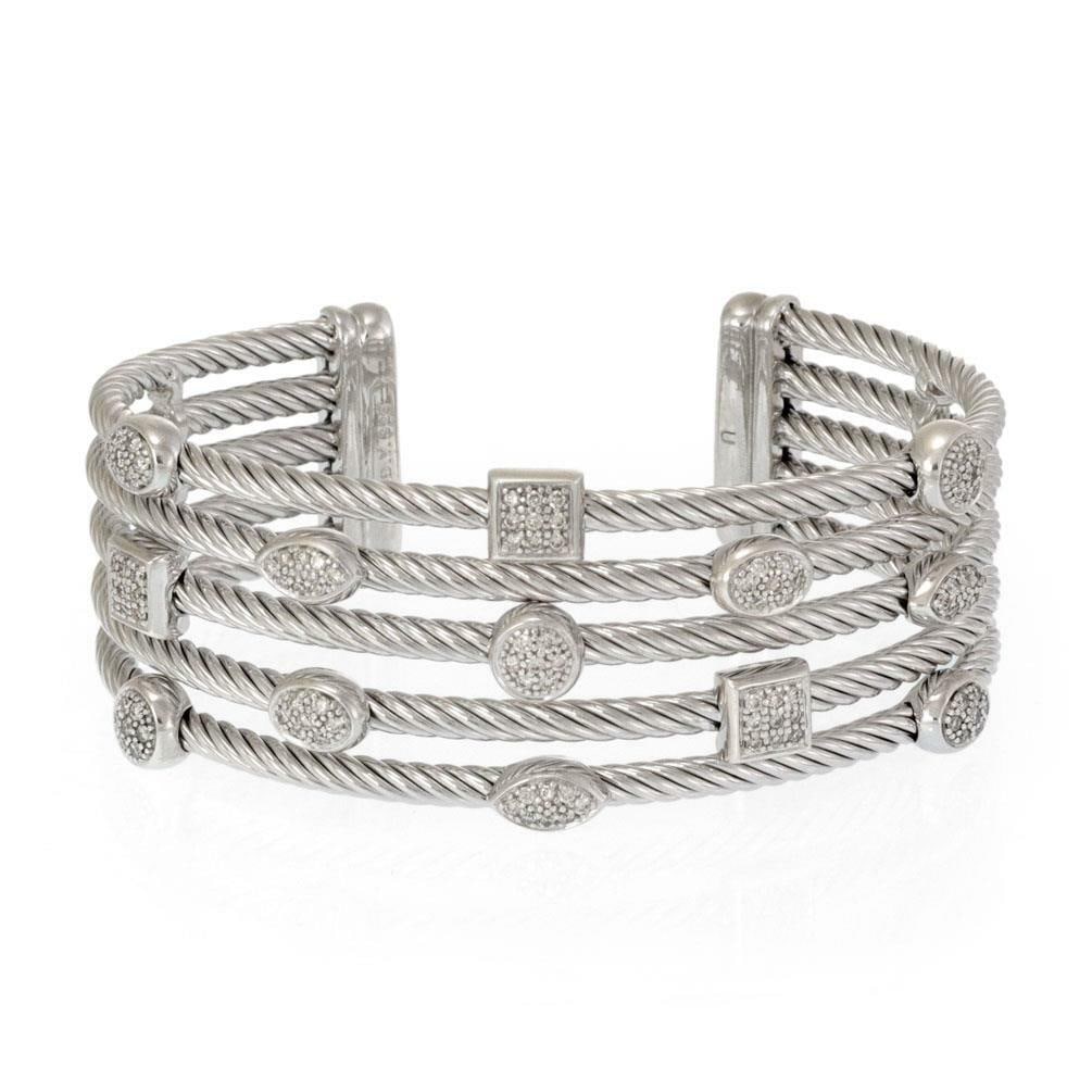 David Yurman Confetti Diamond Sterling Silver Cable Cuff Bracelet 5 Row (1 of 5)