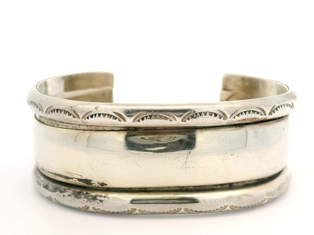 Handmade Vintage Sterling Silver Open Cuff Bangle Bracelet 6.75in (1 of 6)