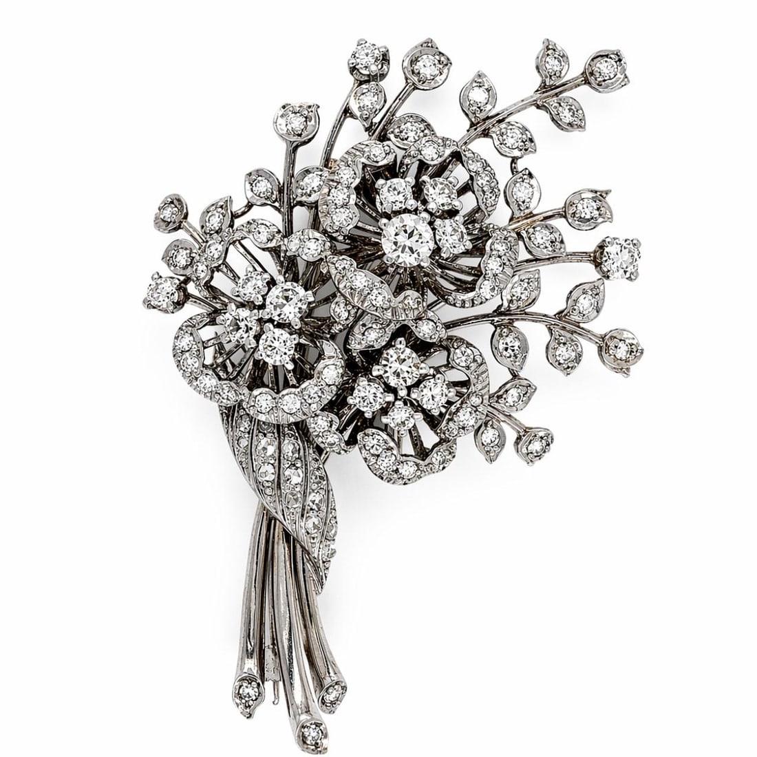 Platinum Diamond Floral Brooch with 4.70 Carats Retro Design (1 of 3)