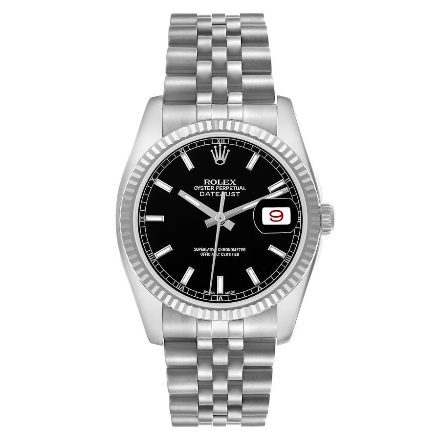 Rolex Datejust 16234 mens watch black dial fluted bezel Jubilee bracelet: Rolex Datejust 16234 mens watch black dial fluted bezel Jubilee bracelet This is a Rolex Datejust watch featuring a black dial and a fluted bezel, paired with a Jubilee bracelet. The timepiece is iden