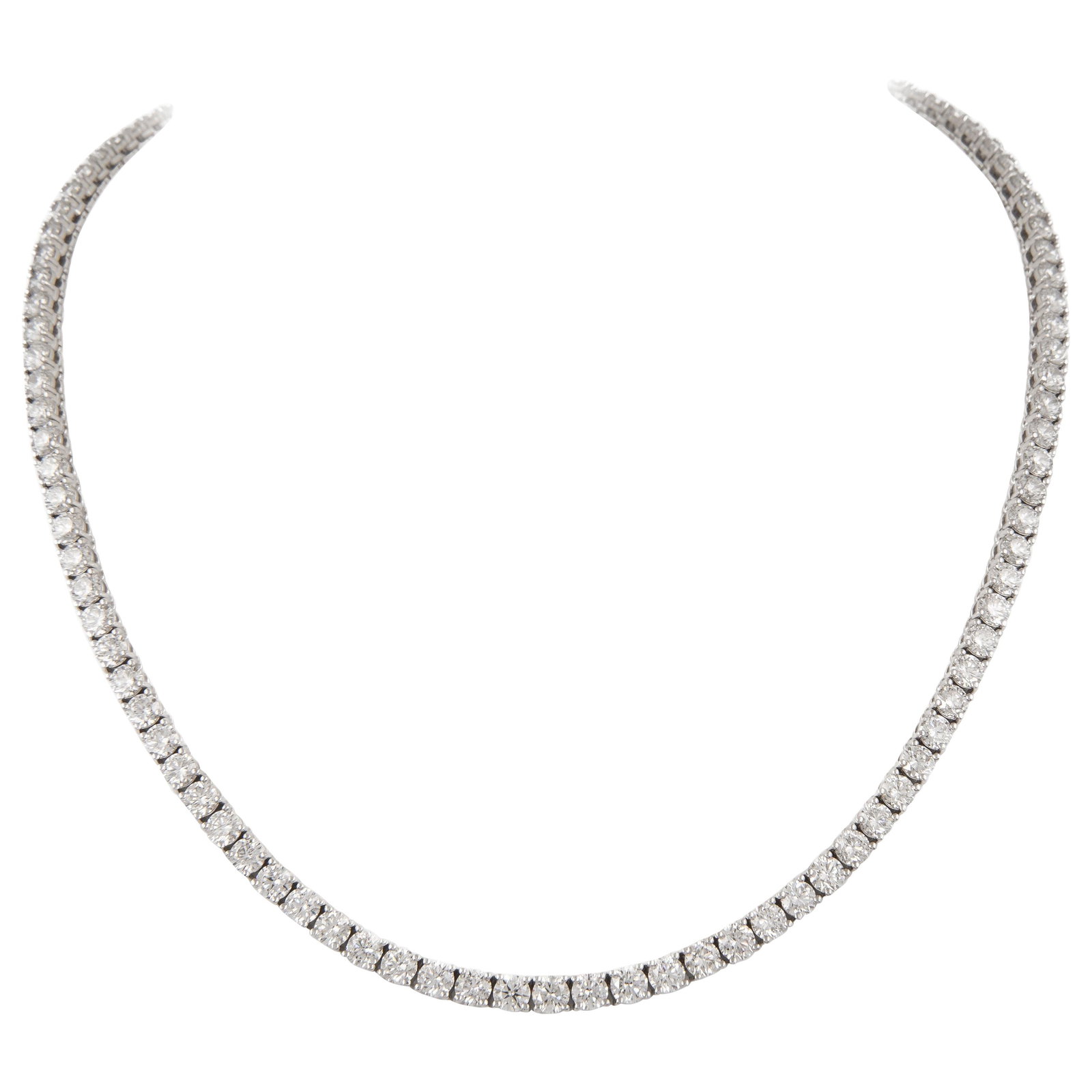 20.60ct Diamond Tennis Necklace 18k White Gold: 20.60ct Diamond Tennis Necklace 18k White Gold This stunning diamond tennis necklace features a total of 20.60 carats of exquisite round brilliant diamonds set in luxurious 18k white gold. The necklac