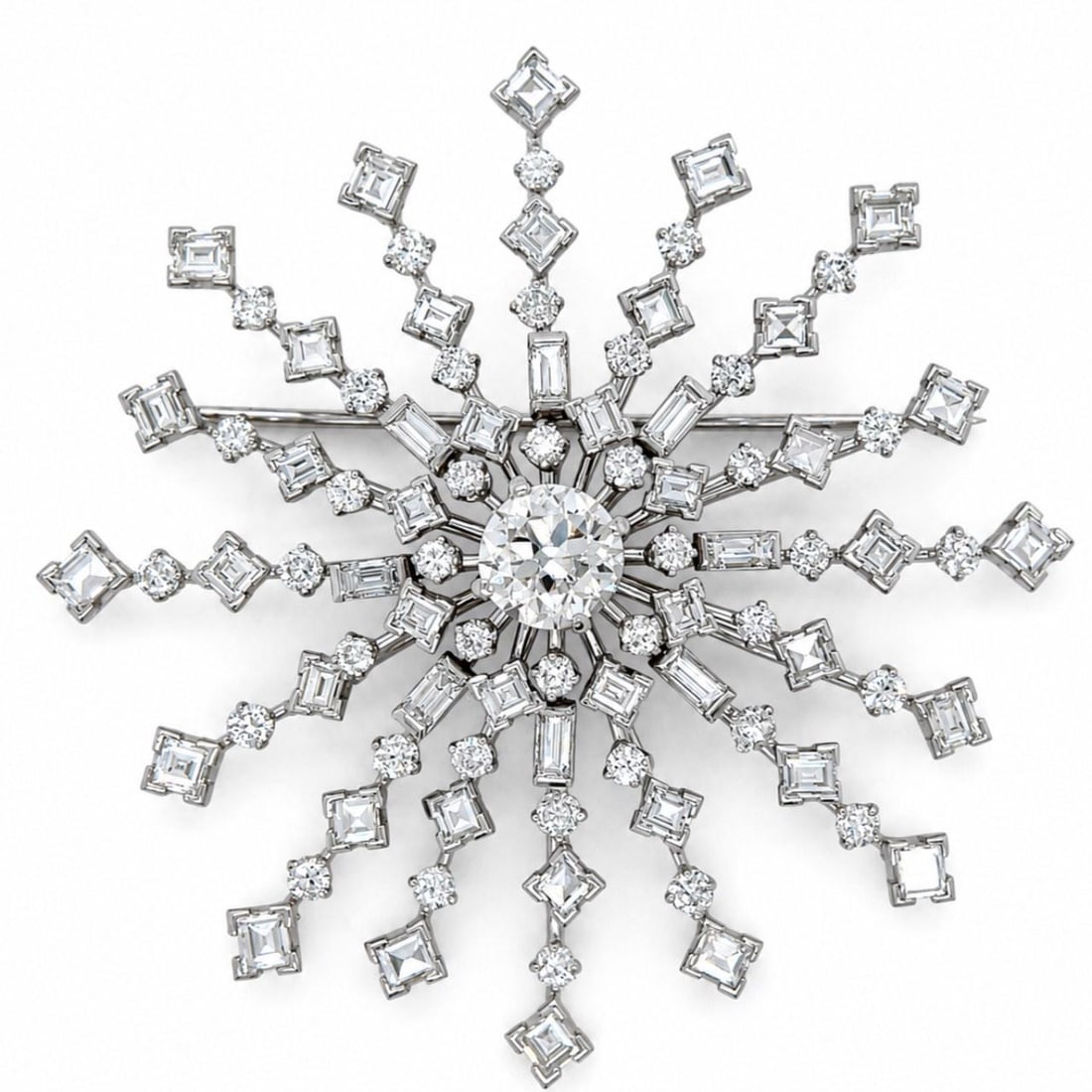 Platinum Starburst Brooch with GIA Diamond Center (1 of 6)