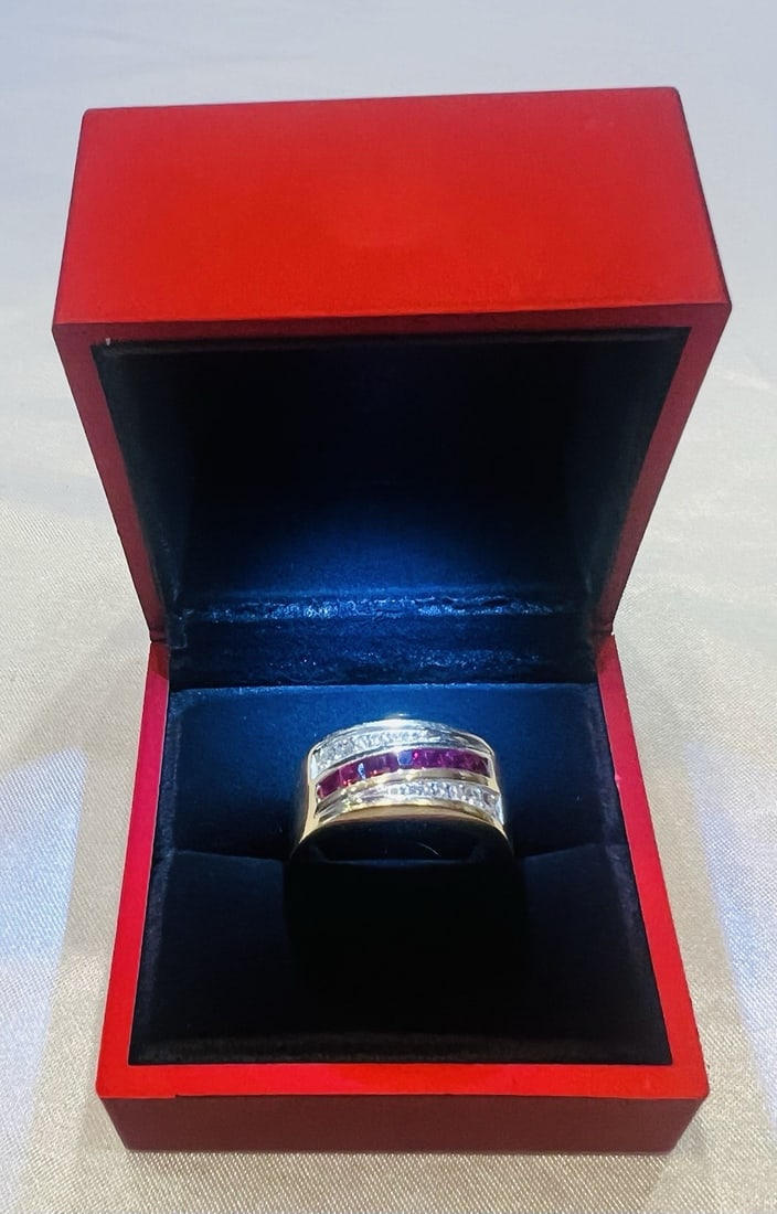 14K Yellow Gold Ruby Diamond Ring Size 12 (1 of 7)