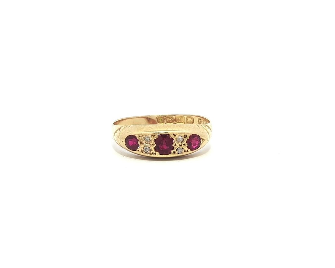 Antique Victorian 18k Yellow Gold Red Stone Diamond Stack Band Ring (1 of 16)
