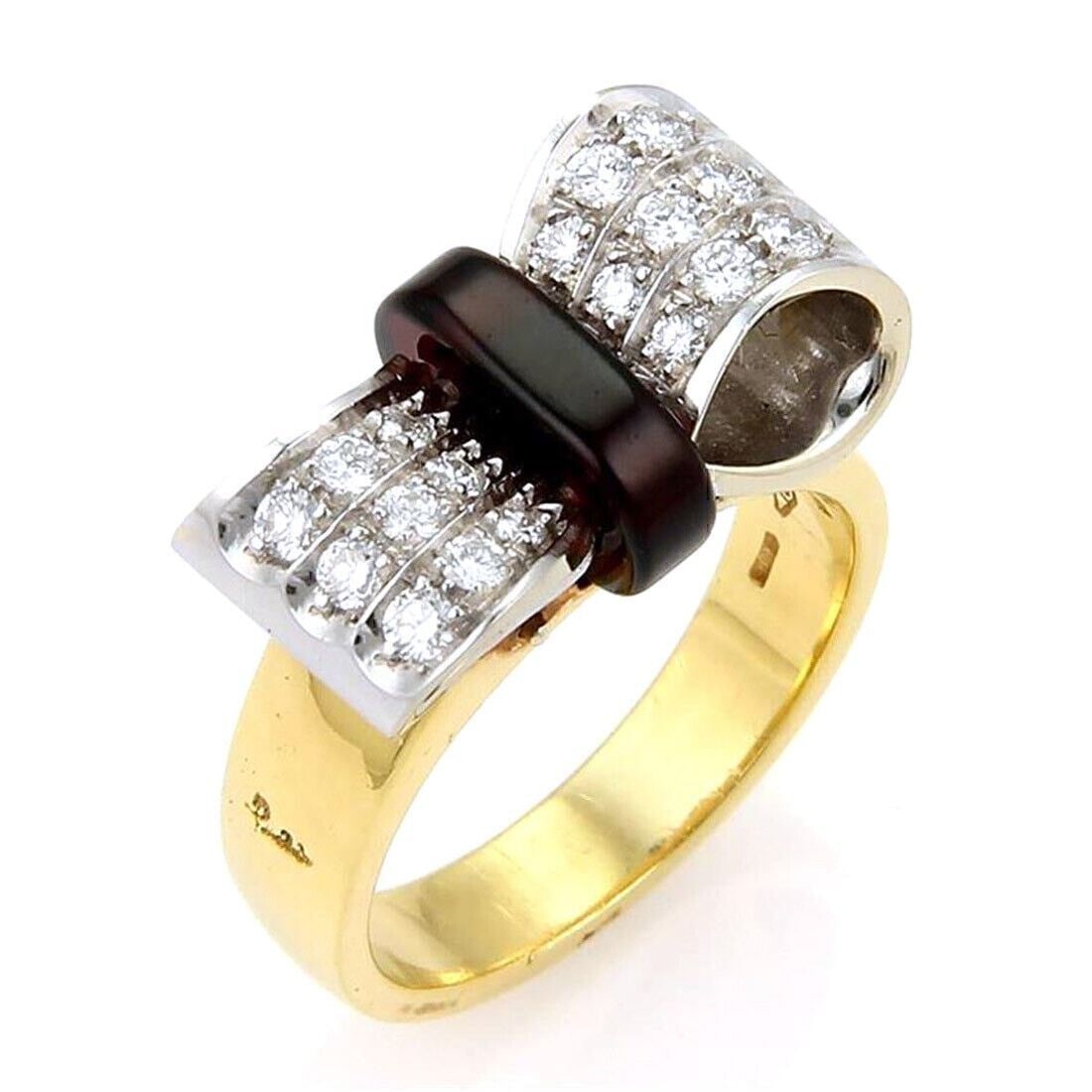 Pomellato Bow Motif Ring 18k Yellow White Gold Diamond Garnet Size 6 (1 of 5)