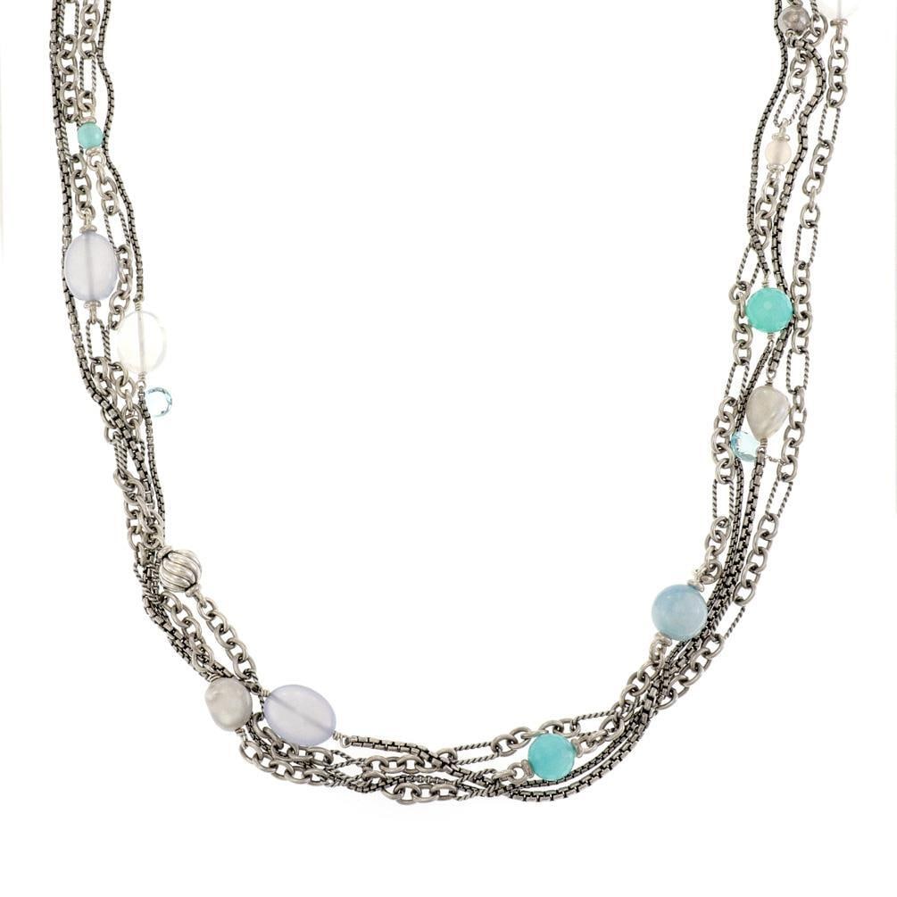 David Yurman 43 Inch Multicolor Gemstone Pearl Necklace in Sterling Silver: David Yurman 43 Inch Multicolor Gemstone Pearl Necklace in Sterling Silver Elevate your style with this stunning long necklace by David Yurman. Crafted from high-quality sterling silver, this exquisit