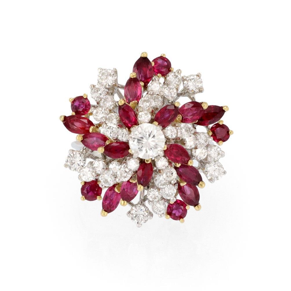 Estate 14k Two Tone Gold Harem Ring with Diamond and Ruby Size 7.75 (1 of 4)