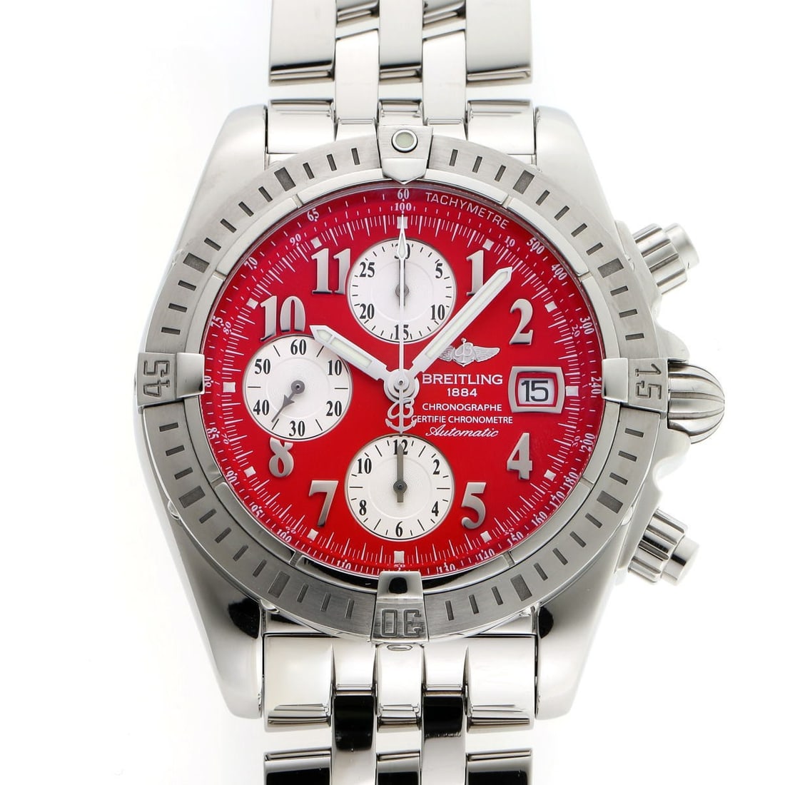 Breitling A13356 Chronomat Evolution mens stainless steel watch red dial (1 of 8)