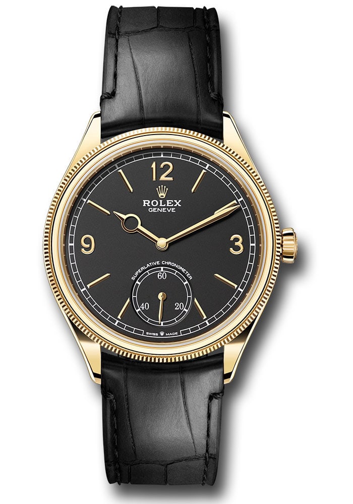 Rolex 1908 Black Dial Leather Band Watch Ref 52508 with 2024 Card: Rolex 1908 Black Dial Leather Band Watch Ref 52508 with 2024 Card This Rolex 1908 watch features a black dial, fluted bezel, and is paired with a leather strap. It comes with the new style card and is