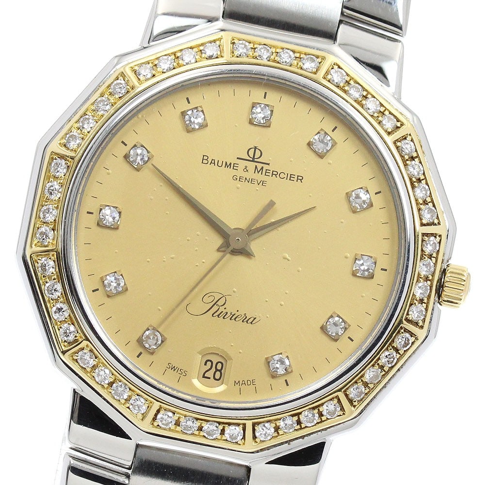 BAUME&MERCIER Riviera 5131.3 Mens Quartz Wristwatch Diamond Bezel: BAUME&MERCIER Riviera 5131.3 Mens Quartz Wristwatch Diamond Bezel Pre-owned Baume & Mercier Riviera men's quartz wristwatch with a diamond bezel. Swiss origin and designed for men, this wristwatch com