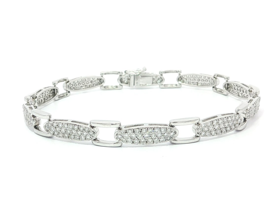 Diamond Pave Open and Covered Link 14k White Gold Chain Bracelet 1.50ctw (1 of 8)