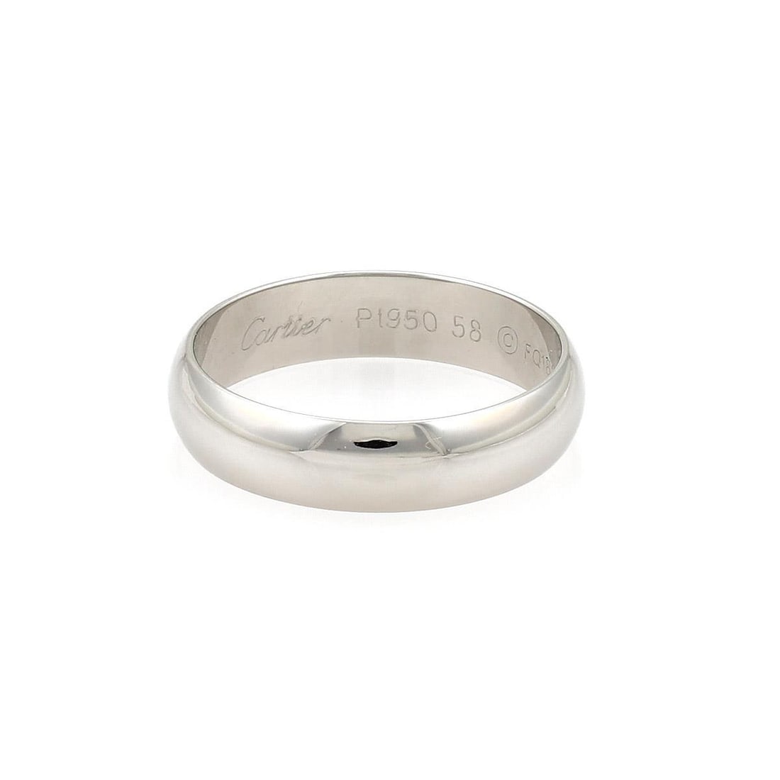 Cartier Platinum 5mm Dome Wedding Band Ring US 8.5 with Certificate: Cartier Platinum 5mm Dome Wedding Band Ring US 8.5 with Certificate Discover the timeless elegance of this authentic Cartier wedding band ring, expertly crafted from platinum with a high polished fini