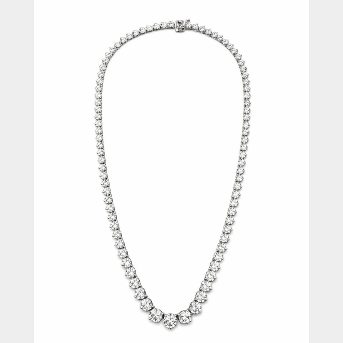GIA 25.55 Carat Graduated Diamond Necklace in 14K White Gold 17 Inch: GIA 25.55 Carat Graduated Diamond Necklace in 14K White Gold 17 Inch This elegant necklace is crafted from 14K white gold and features a graduated design set with a total of 25.55 carats of diamonds. 