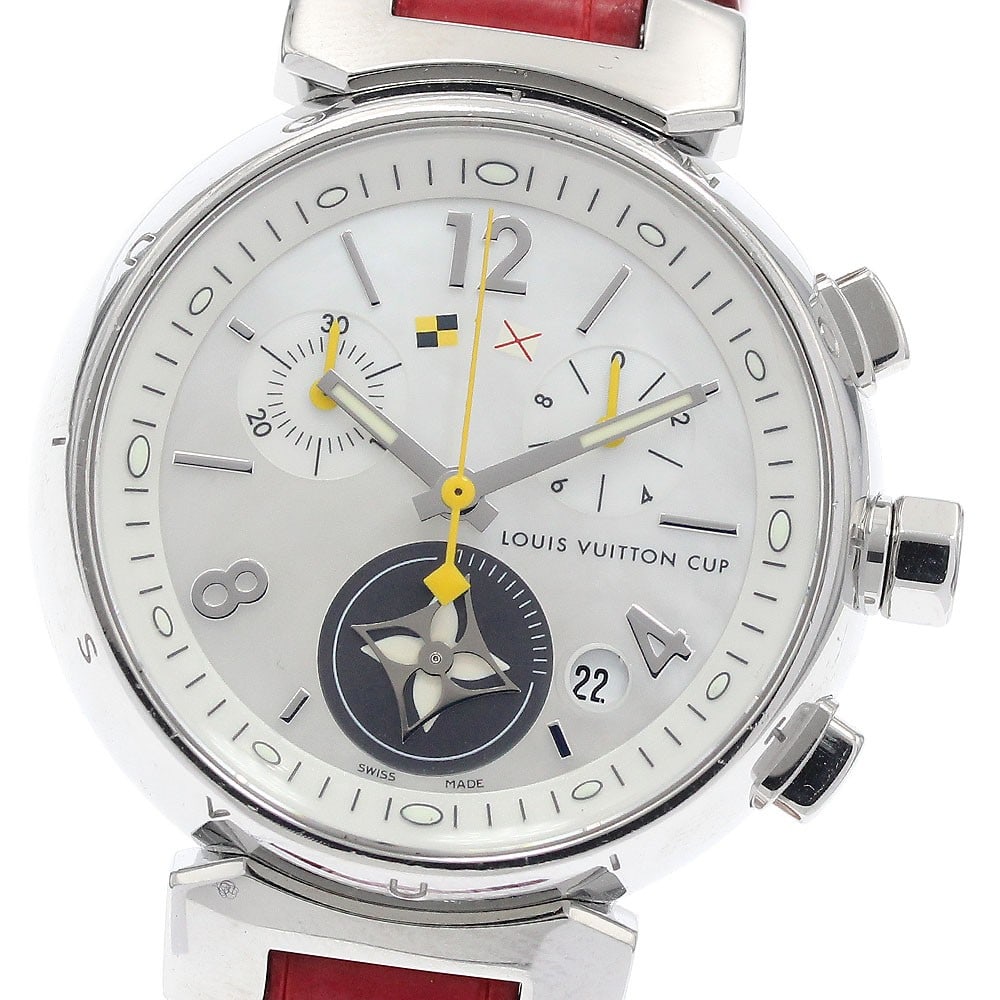 Louis Vuitton Tambour Lovely Cup quartz chronograph ladies watch Q132C: Louis Vuitton Tambour Lovely Cup quartz chronograph ladies watch Q132C This Louis Vuitton Tambour Lovely Cup Chronograph Q132C is a pre-owned women's wristwatch featuring a stainless steel case and a 