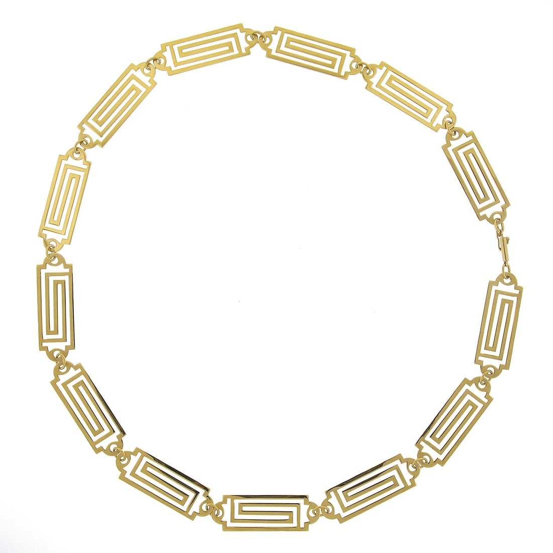 14k Yellow Gold Maze Link Necklace 19 Inch Polished Finish: 14k Yellow Gold Maze Link Necklace 19 Inch Polished Finish This elegant necklace features a wide open maze geometric link design crafted from solid 14k yellow gold. Measuring 19 inches in length, the 