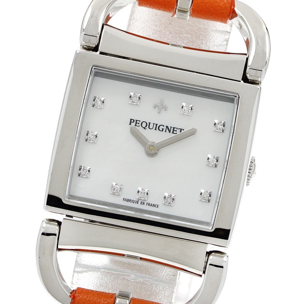 Pequignet Atelage Quartz Ladies Wristwatch 5894503 White Shell Dial: Pequignet Atelage Quartz Ladies Wristwatch 5894503 White Shell Dial This Pequignet Atelage women's wristwatch features a stainless steel case and a leather strap, complemented by a white shell dial. P