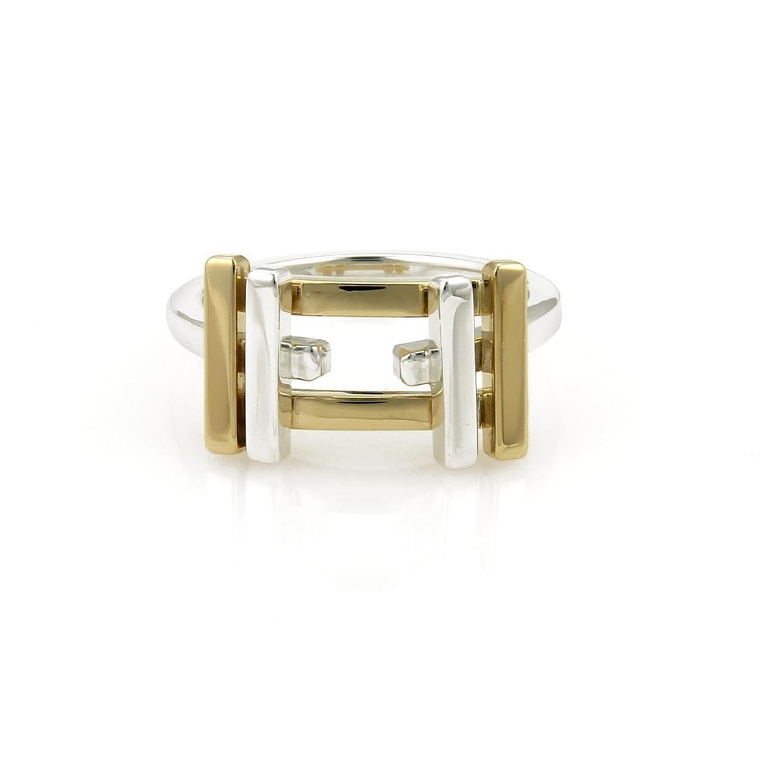 Tiffany & Co Frank Gehry Axis Ring 18k Gold Sterling Silver Size 4.5: Tiffany & Co Frank Gehry Axis Ring 18k Gold Sterling Silver Size 4.5 Introducing a striking ring from the Axis collection by renowned designer Frank Gehry for Tiffany & Co. This exceptional piece feat