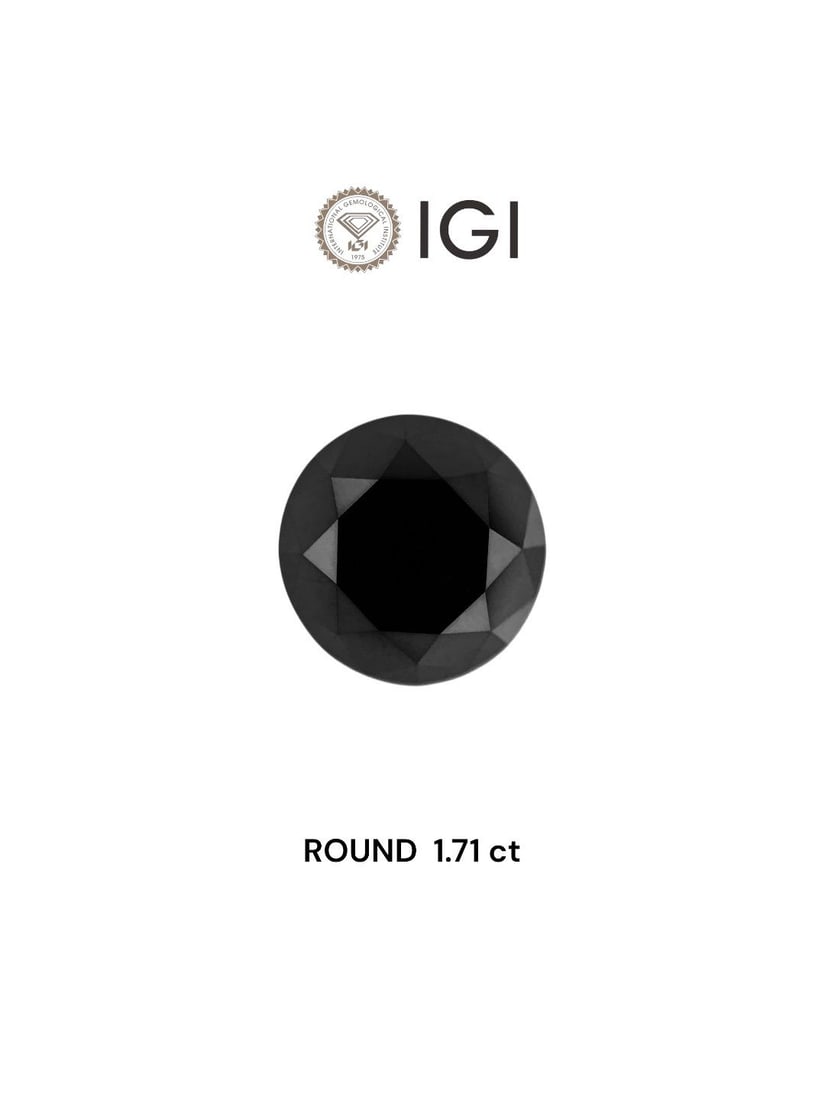 Loose Diamond - ROUND 1.71ct Black: Loose Diamond - ROUND 1.71ct Black Source: Natural Shape: ROUND Carats: 1.71 Color: Black Certification: IGI Video: