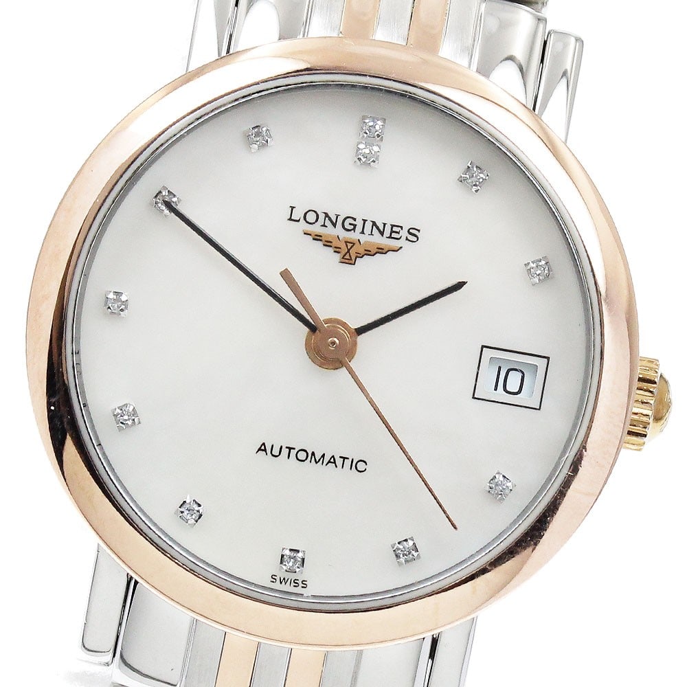 Longines Elegant Collection Women 12 Diamond Shell Automatic Watch: Longines Elegant Collection Women 12 Diamond Shell Automatic Watch This pre-owned Longines L4.309.5 Elegant Collection wristwatch is designed for women and features a Swiss-made automatic movement. Th