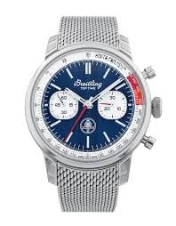 Top Time Blue Dial Mens Watch Mesh Steel Bracelet Ref AB01763A1C1A1: Top Time Blue Dial Mens Watch Mesh Steel Bracelet Ref AB01763A1C1A1 This Breitling Top Time watch features a striking blue dial and comes equipped with a durable mesh steel bracelet. The timepiece is 
