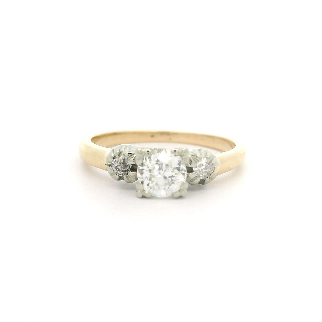 Vintage 14K Yellow Gold 0.56ct Old Cut Diamond Engagement Ring: Vintage 14K Yellow Gold 0.56ct Old Cut Diamond Engagement Ring This vintage engagement or promise ring features a stunning combination of yellow and white gold, showcasing a total carat weight of appr